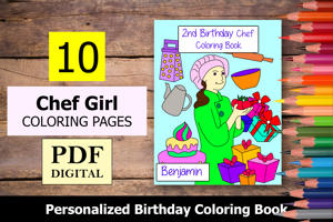 Chef Girl Theme Personalized Birthday Coloring Book