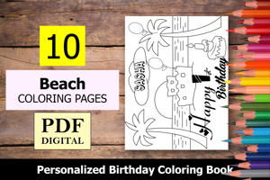 Beach Theme Personalized Birthday Coloring Book