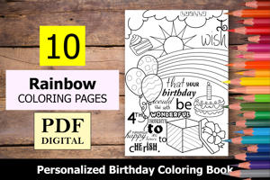 Rainbow Theme Personalized Birthday Coloring Book