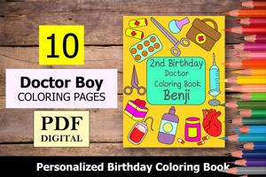 Doctor Boy Theme Personalized Birthday Coloring Book