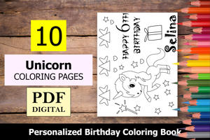 Unicorn Theme Personalized Birthday Coloring Book
