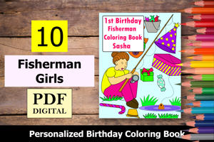 Fisherman Girls Theme Personalized Birthday Coloring Book