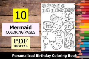 Mermaid Theme Personalized Birthday Coloring Book