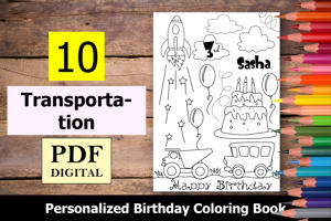 Transportation Theme Personalized Birthday Coloring Book
