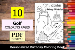 Golf Theme Personalized Birthday Coloring Book