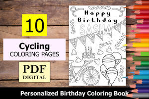 Cycling Theme Personalized Birthday Coloring Book