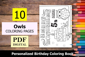 Owls Theme Personalized Birthday Coloring Book