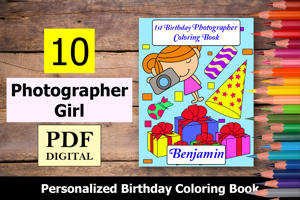 Photographer Girl Theme Personalized Birthday Coloring Book