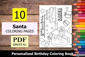Santa Theme Personalized Birthday Coloring Book