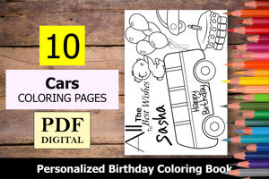 Cars Theme Personalized Birthday Coloring Book
