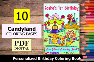 Candyland Theme Personalized Birthday Coloring Book