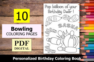 Bowling Theme Personalized Birthday Coloring Book