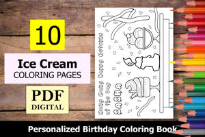 Ice Cream Theme Personalized Birthday Coloring Book