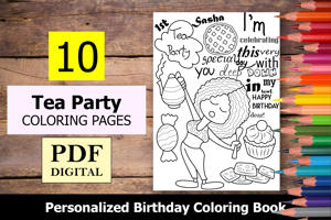 Tea Party Theme Personalized Birthday Coloring Book