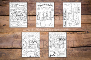 Tea Party Theme Personalized Birthday Coloring Book