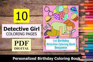 Detective Girl Theme Personalized Birthday Coloring Book