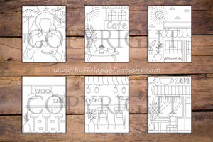 Minimalist Cafe Scenes Coloring Book