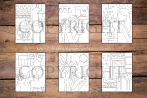 Minimalist Cafe Scenes Coloring Book