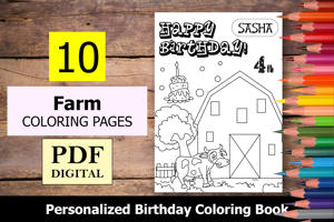 Farm Theme Personalized Birthday Coloring Book