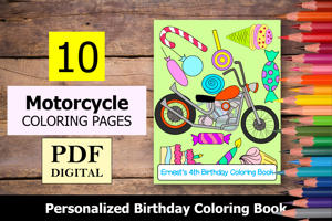Motorcycle Theme Personalized Birthday Coloring Book