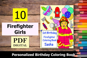 Firefighter Girls Theme Personalized Birthday Coloring Book