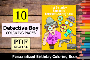 Detective Boy Theme Personalized Birthday Coloring Book