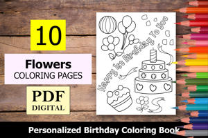 Flowers Theme Personalized Birthday Coloring Book