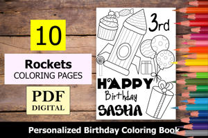 Rockets Theme Personalized Birthday Coloring Book