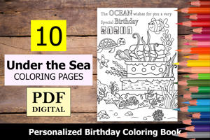 Under the Sea Theme Personalized Birthday Coloring Book
