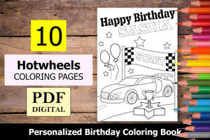Hotwheels Theme Personalized Birthday Coloring Book