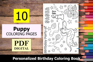 Puppy Theme Personalized Birthday Coloring Book