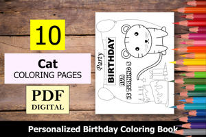 Cat Theme Personalized Birthday Coloring Book
