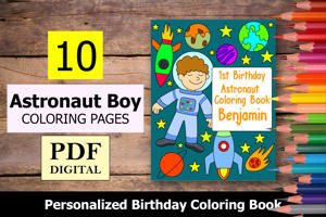 Astronaut Boy Theme Personalized Birthday Coloring Book
