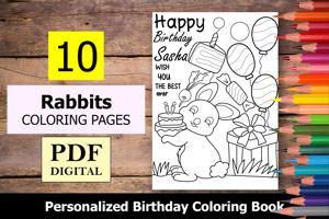 Rabbits Theme Personalized Birthday Coloring Book