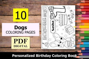 Dogs Theme Personalized Birthday Coloring Book