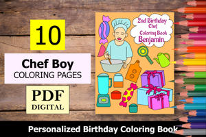 Chef Boy Theme Personalized Birthday Coloring Book