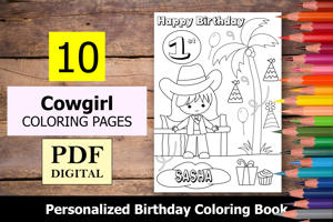 Cowgirl Theme Personalized Birthday Coloring Book
