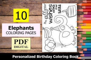 Elephants Theme Personalized Birthday Coloring Book