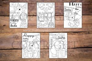 Elephants Theme Personalized Birthday Coloring Book