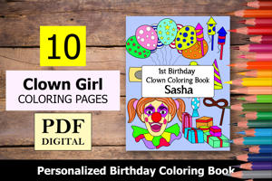 Clown Girl Theme Personalized Birthday Coloring Book