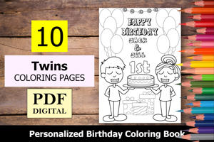 Twins Theme Personalized Birthday Coloring Book