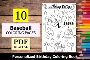 Baseball Theme Personalized Birthday Coloring Book