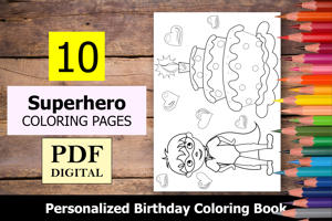 Superhero Theme Personalized Birthday Coloring Book