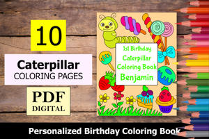Caterpillar Theme Personalized Birthday Coloring Book
