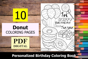 Donut Theme Personalized Birthday Coloring Book