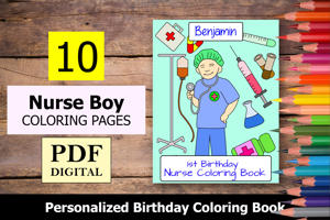 Nurse Boy Theme Personalized Birthday Coloring Book
