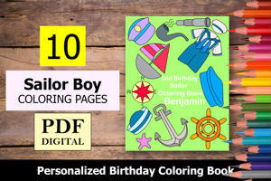 Sailor Boy Theme Personalized Birthday Coloring Book