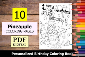 Pineapple Theme Personalized Birthday Coloring Book