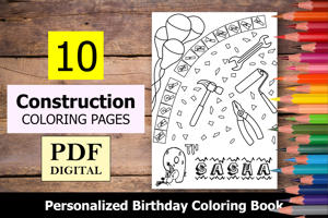 Construction Theme Personalized Birthday Coloring Book