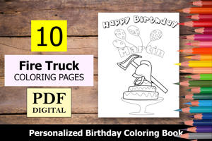 Fire Truck Theme Personalized Birthday Coloring Book